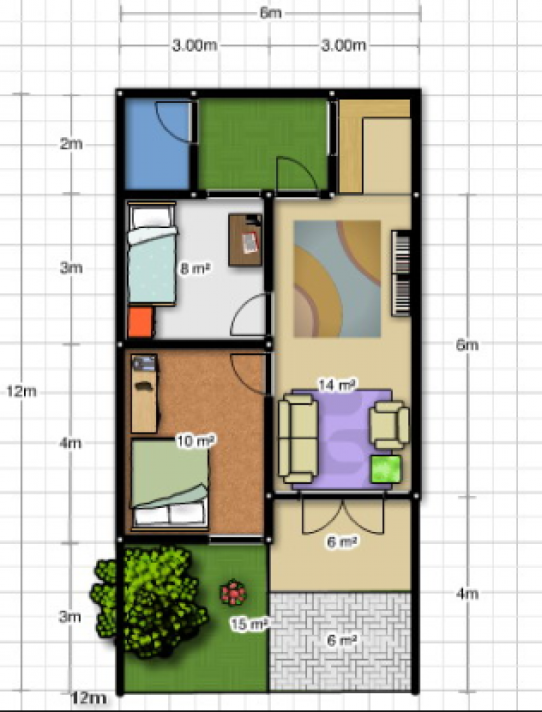 38 Desain rumah sederhana 3 kamar ukuran 6x12