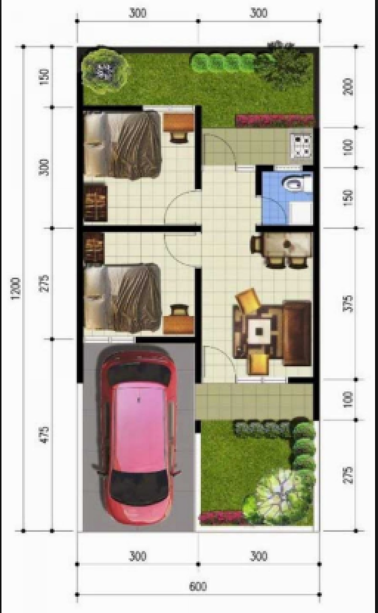 Denah Rumah 3 Kamar Ukuran 6x12 Terbaik dan Terbaru 2 - Desain Rumah