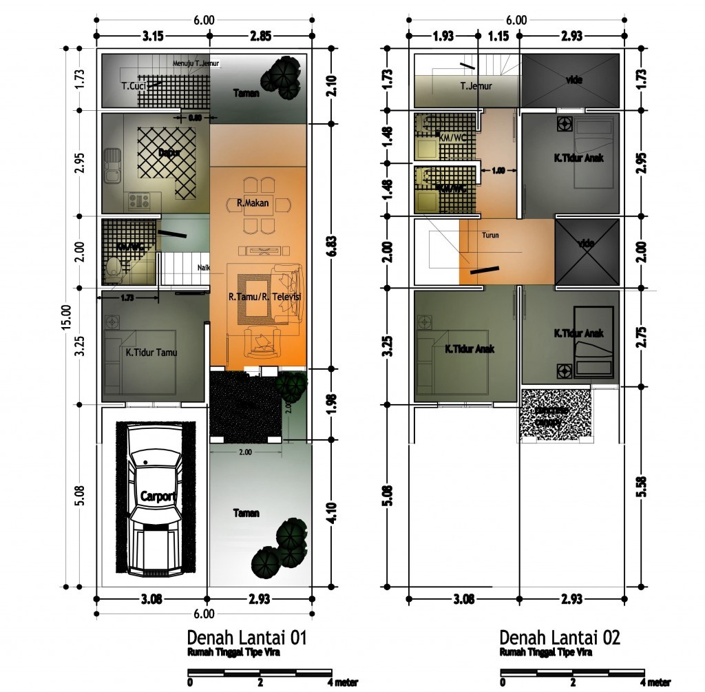 Gambar Denah  Rumah  Minimalis  Ukuran  6x10  Terbaru 2 lantai 