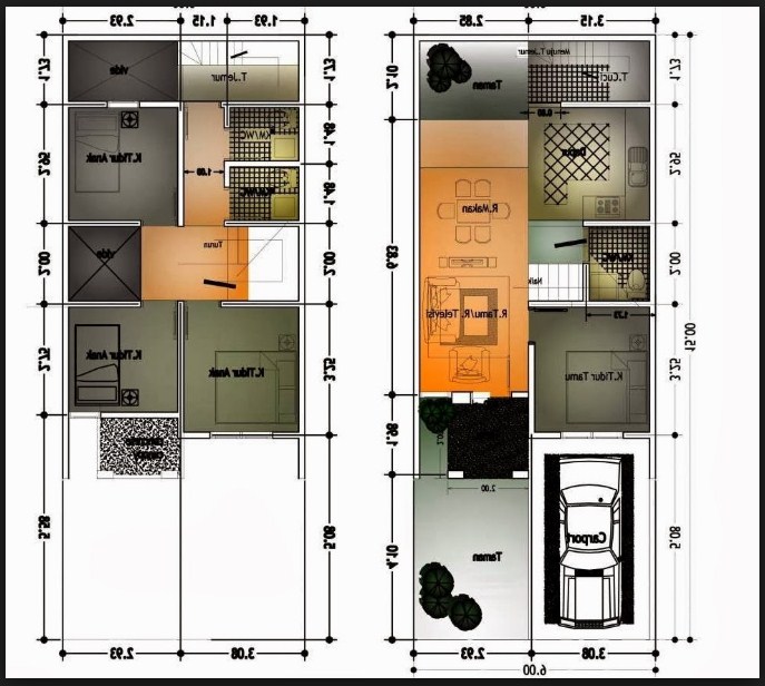  Gambar Denah Rumah Minimalis Ukuran 6x10  Terbaru Desain 