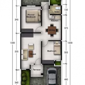 Denah rumah minimalis 1 lantai ukuran 6x15